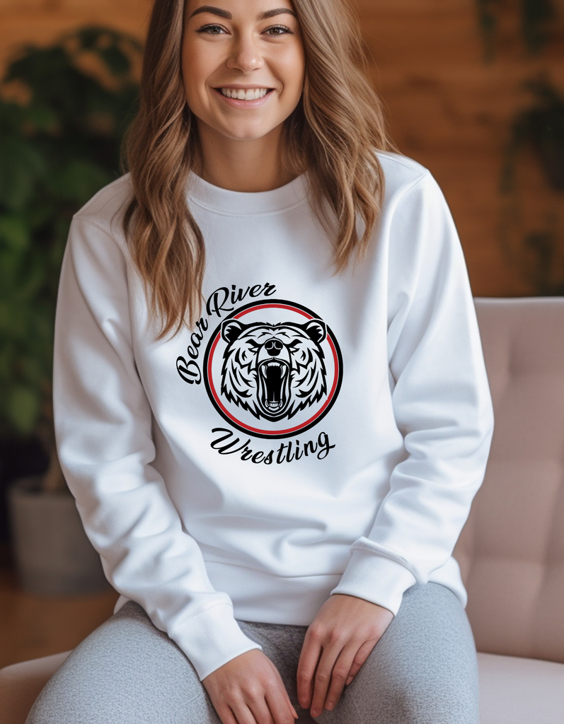 Boys Wrestling Circle bear head cursive Crewneck