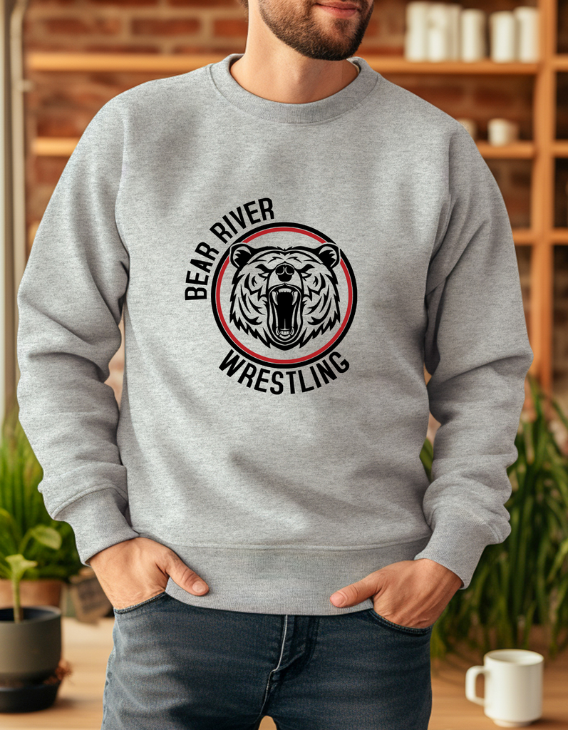 Boys Wrestling Circle Bear Head Crewneck