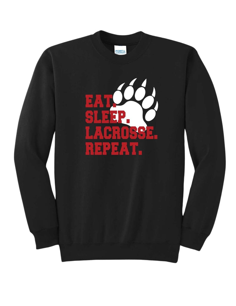 Boys Youth Lacrosse Eat Sleep Lacrosse Repeat Crewneck- Adult & Youth Sizes