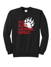 Load image into Gallery viewer, Boys Youth Lacrosse Eat Sleep Lacrosse Repeat Crewneck- Adult &amp; Youth Sizes