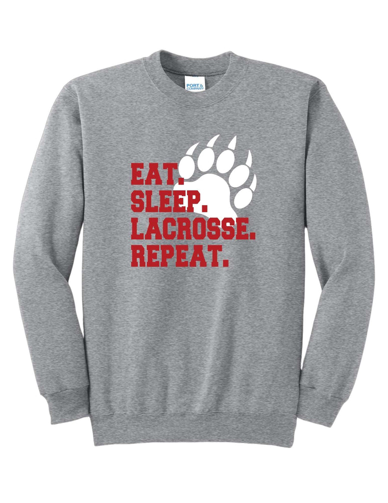 Boys Youth Lacrosse Eat Sleep Lacrosse Repeat Crewneck- Adult & Youth Sizes