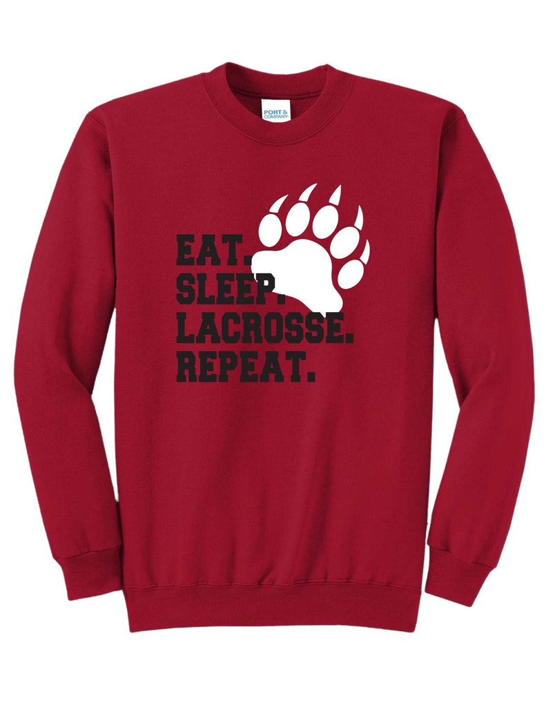 Boys Youth Lacrosse Eat Sleep Lacrosse Repeat Crewneck- Adult & Youth Sizes