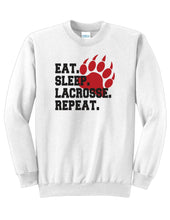 Load image into Gallery viewer, Boys Youth Lacrosse Eat Sleep Lacrosse Repeat Crewneck- Adult &amp; Youth Sizes